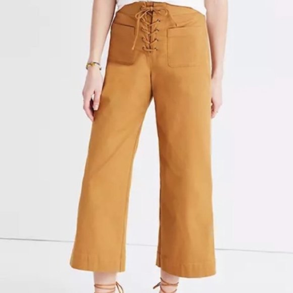 Madewell Pants - Madewell Women's Wide Leg Lace Up Front Crop Pants Size 12 Gold Camel Festival